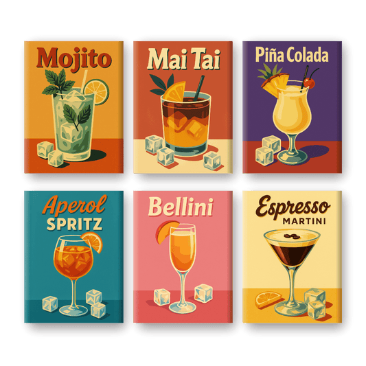 6 Mini Paintings - Old School Cocktail Set-Paint by numbers