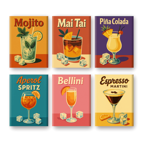 6 Mini Paintings - Old School Cocktail Set