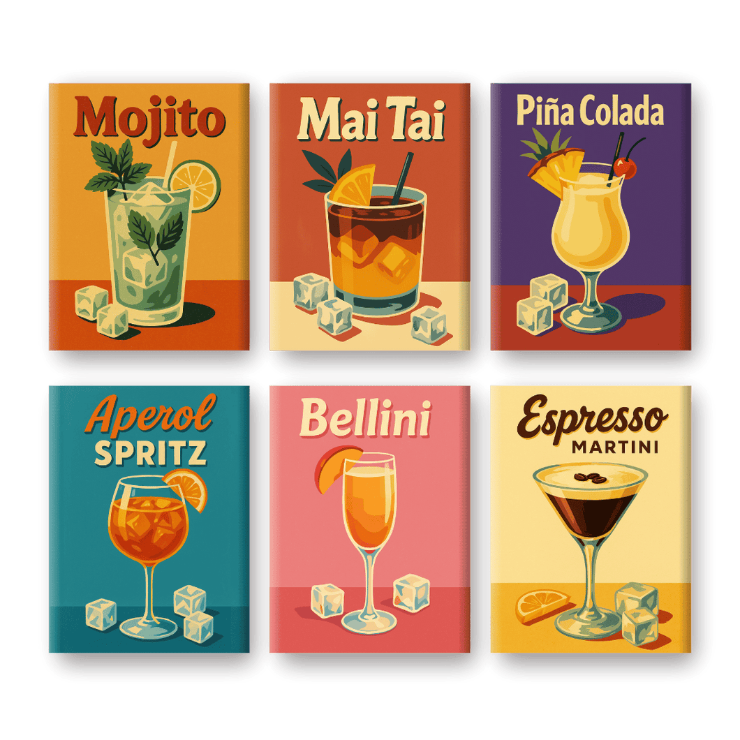 6 Mini Paintings   Old School Cocktail Set