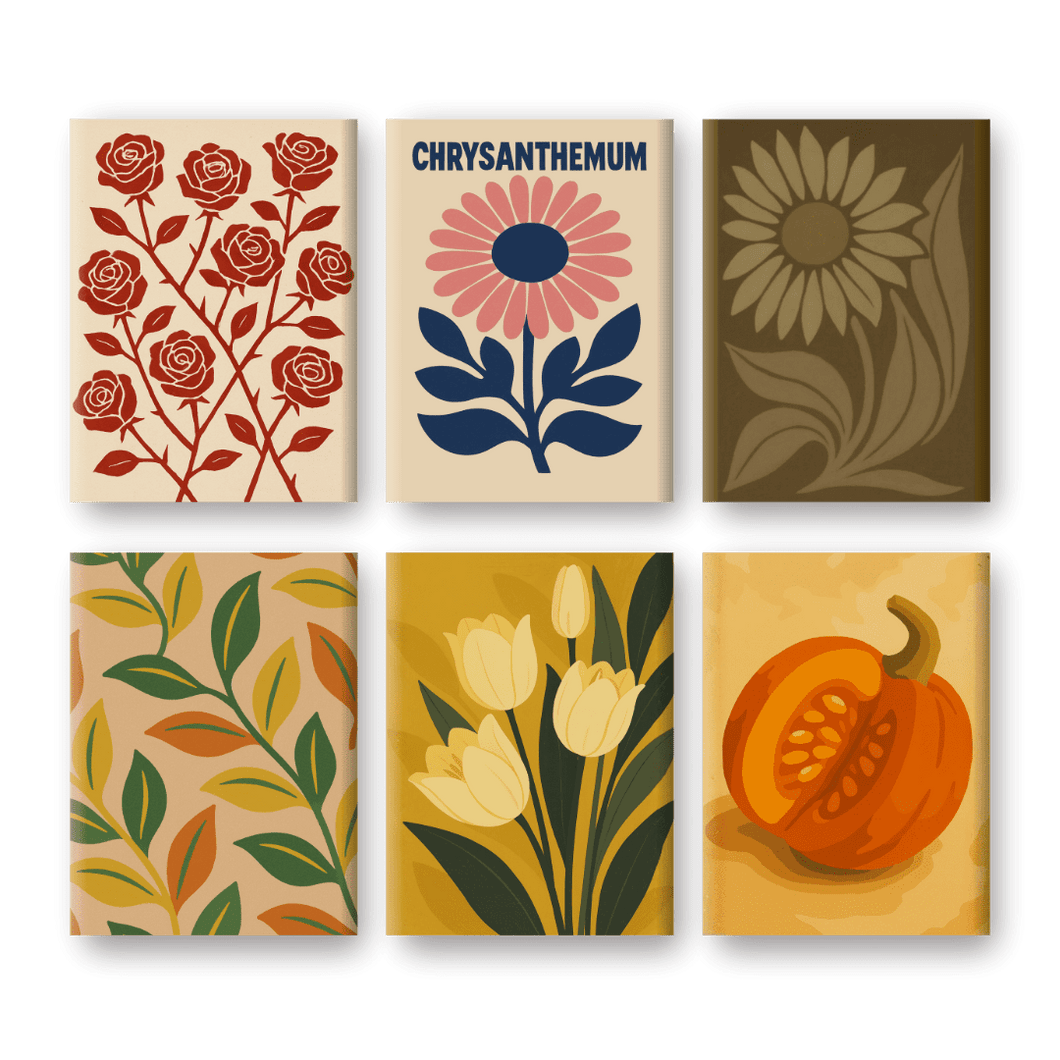 6 Mini Paintings | Vintage Plants Set