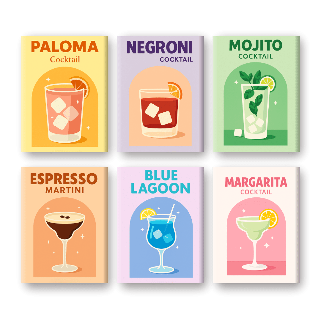 6 Mini Paintings - Vivid Cocktails Set- Paint by Numbers