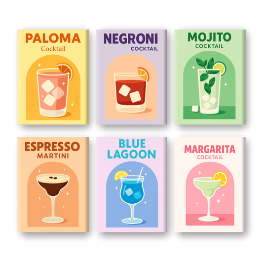 6 Mini Paintings - Vivid Cocktails Set- Paint by Numbers