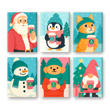 6 Mini Paintings | Warm Winter Sips Set- Paint by Numbers