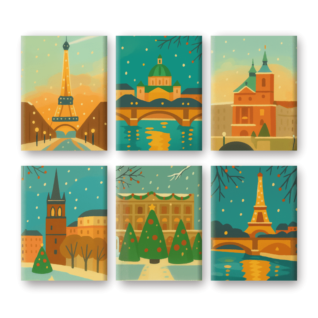 6 Mini Paintings | Winter Cities Set- Paint by Numbers