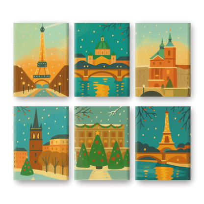 6 Mini Paintings | Winter Cities Set- Paint by Numbers