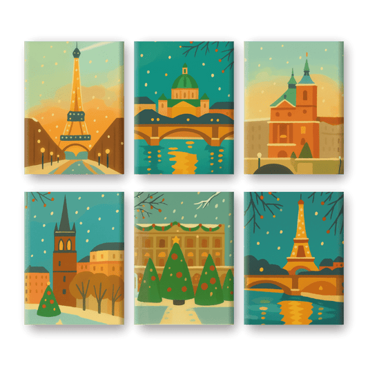 6 Mini Paintings | Winter Cities Set- Paint by Numbers