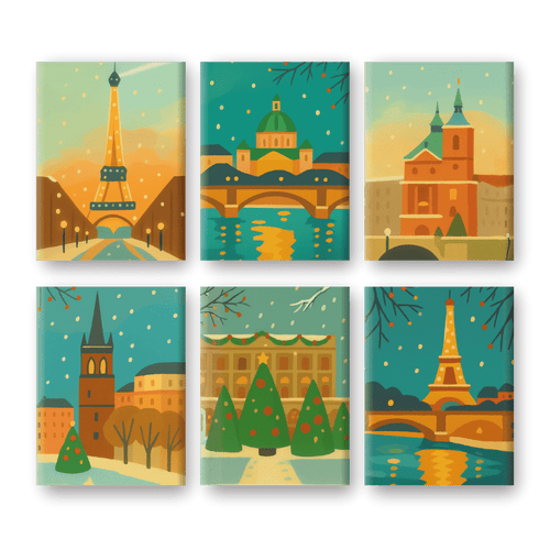 6 Mini Paintings | Winter Cities Set