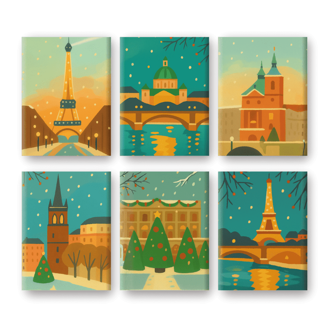 6 Mini Paintings | Winter Cities Set