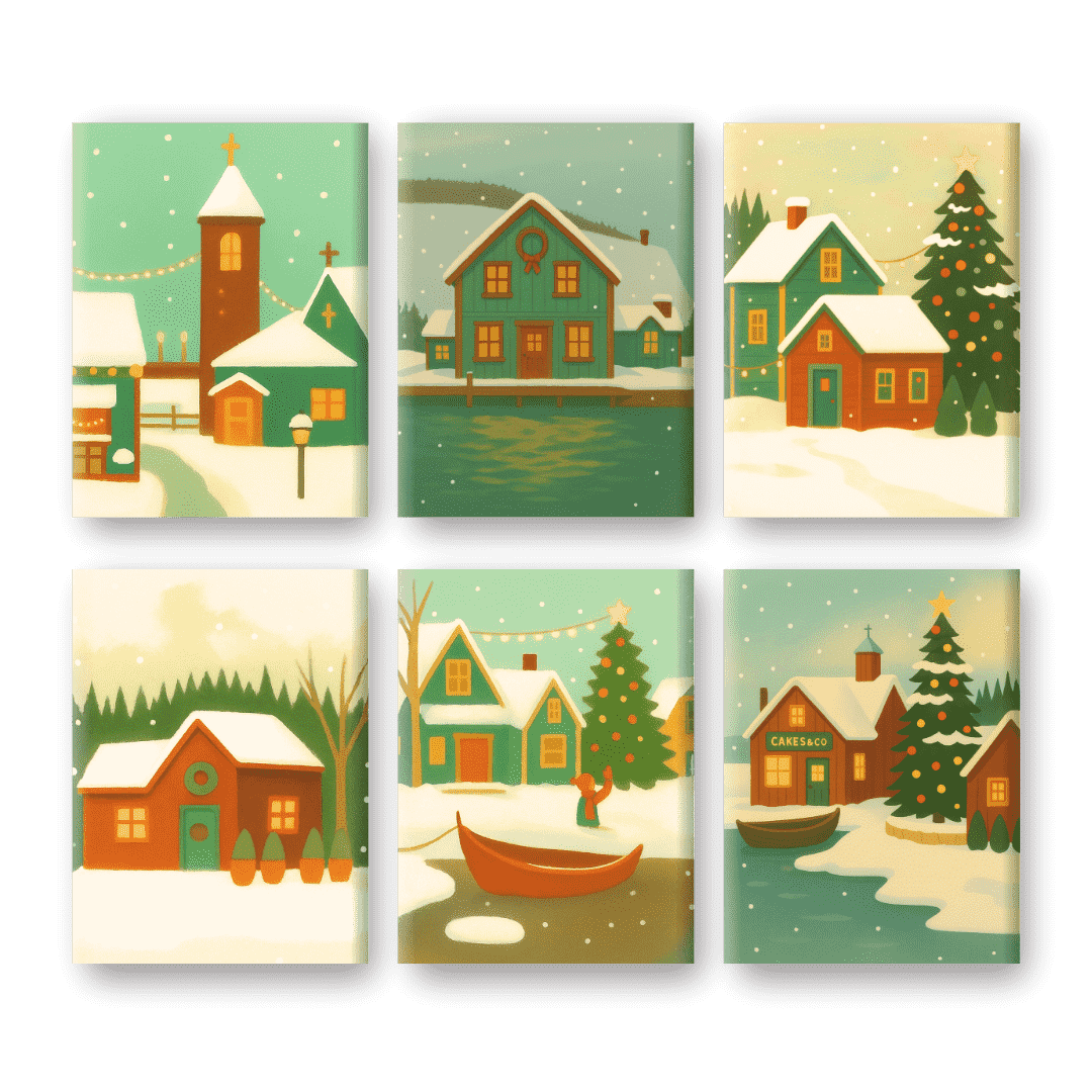 6 Mini Paintings | Winter Village Set- Paint by Numbers