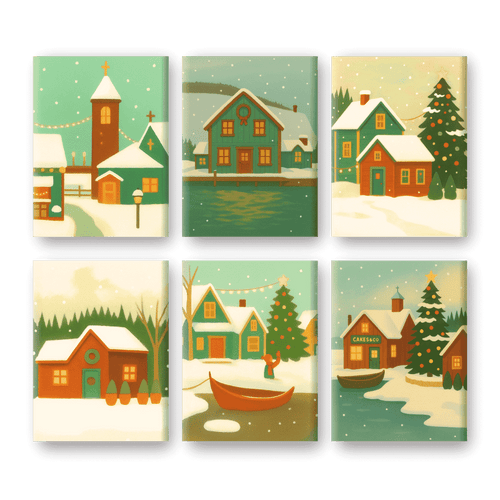 6 Mini Paintings | Winter Village Set
