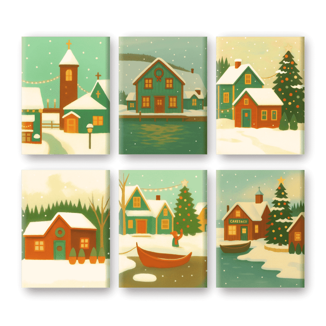 6 Mini Paintings | Winter Village Set