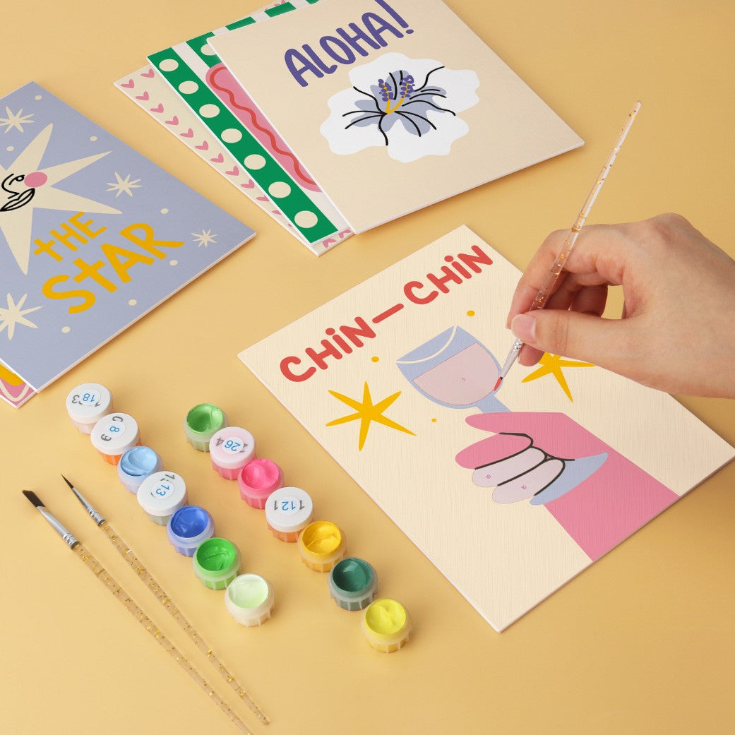 6 Wooden Board Mini Paintings – Cheers and Wishes