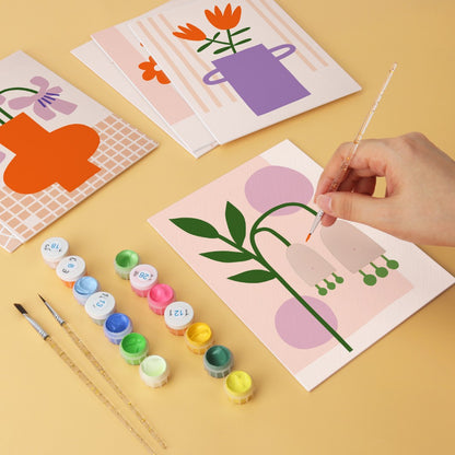 6 Wooden Board Mini Paintings – Vase Full of Blooms