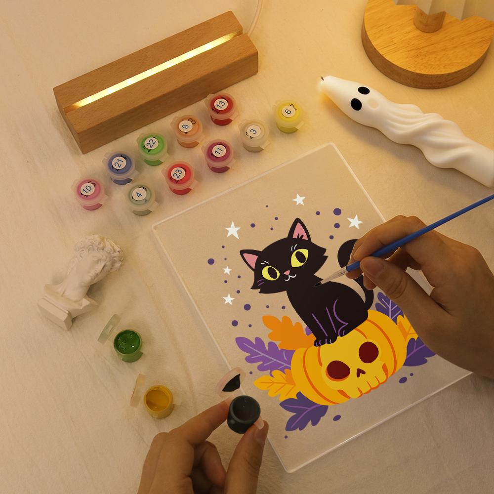 Paint by Number Halloween Lamp - Pumpkin Cat