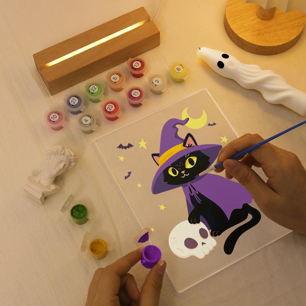 Paint by Number Halloween Lamp - Witchy Cat