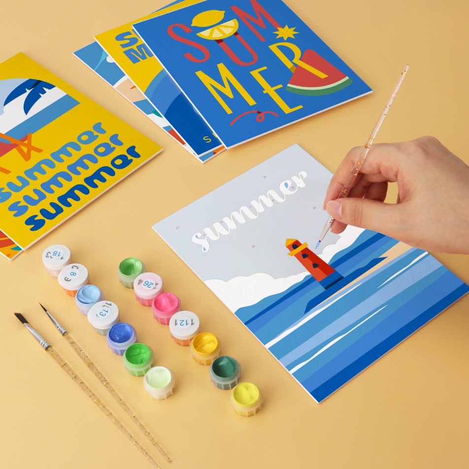 6 Wooden Board Mini Paintings – Summer Sunset Story