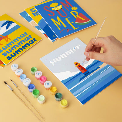 6 Wooden Board Mini Paintings – Summer Sunset Story