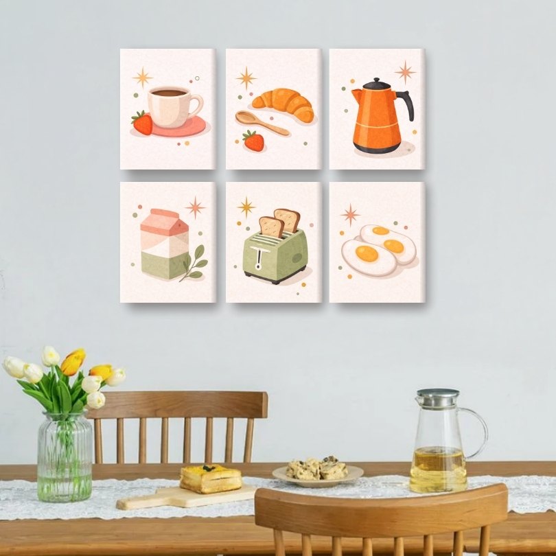 6 minicuadros - Set de desayuno y cocina