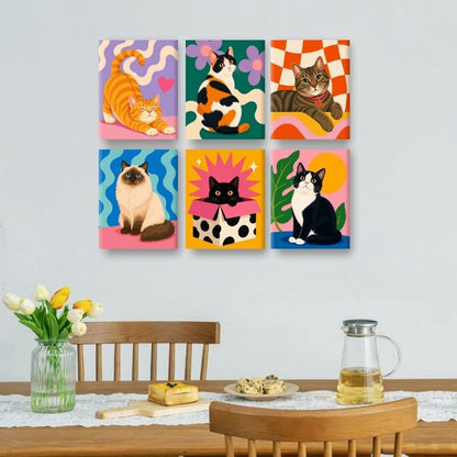 Lot de 6 mini-peintures - Amis félins