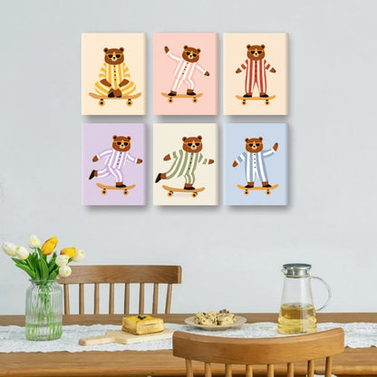 6 Mini Paintings - Skater Bears Set