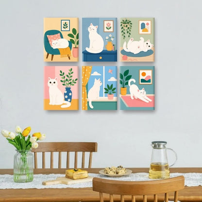 6 Mini Paintings - Dreamy Cats Set