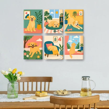 6 Mini Paintings - Cozy Dogs Set