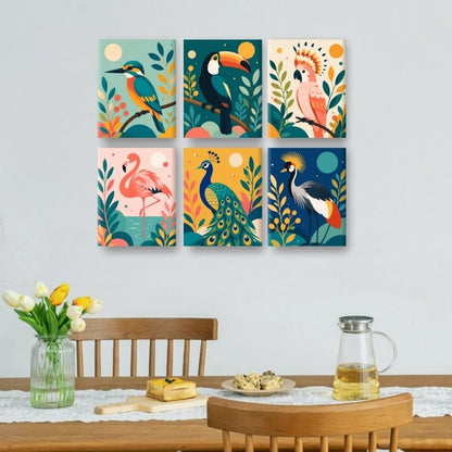 6 Mini Paintings - Exotic Birds Set