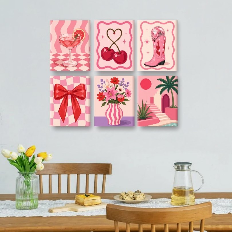 6 mini-tableaux – Parure Rose