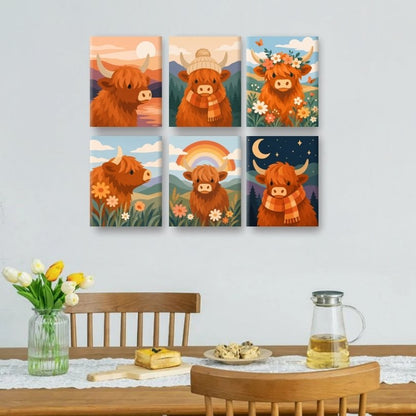 6 Mini Paintings - Highland Cows Set