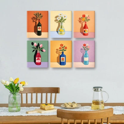 6 Mini Paintings - Blooming Bottles Set