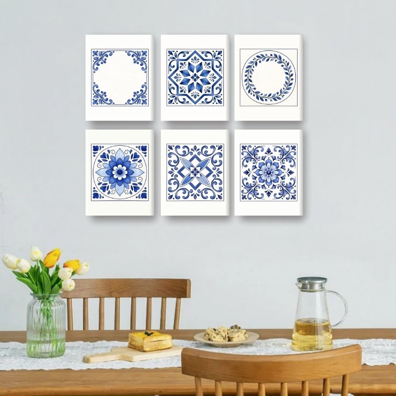 6 Mini Paintings - Delft Blue Tiles Set