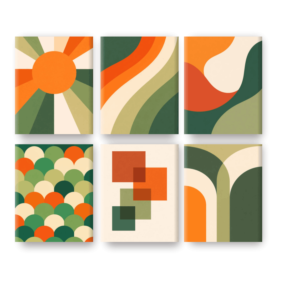 6 Mini Paintings - Retro Shapes Set- Paint by Numbers