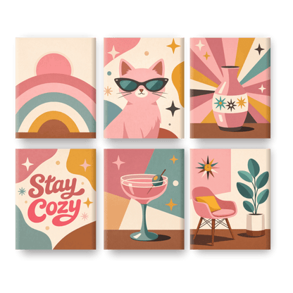 6 Mini Paintings - Stay Cozy Set- Paint by Numbers