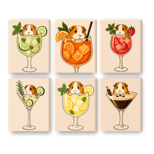 6 Mini Paintings - Guinea Pig in Cocktails Set- Paint by Numbers