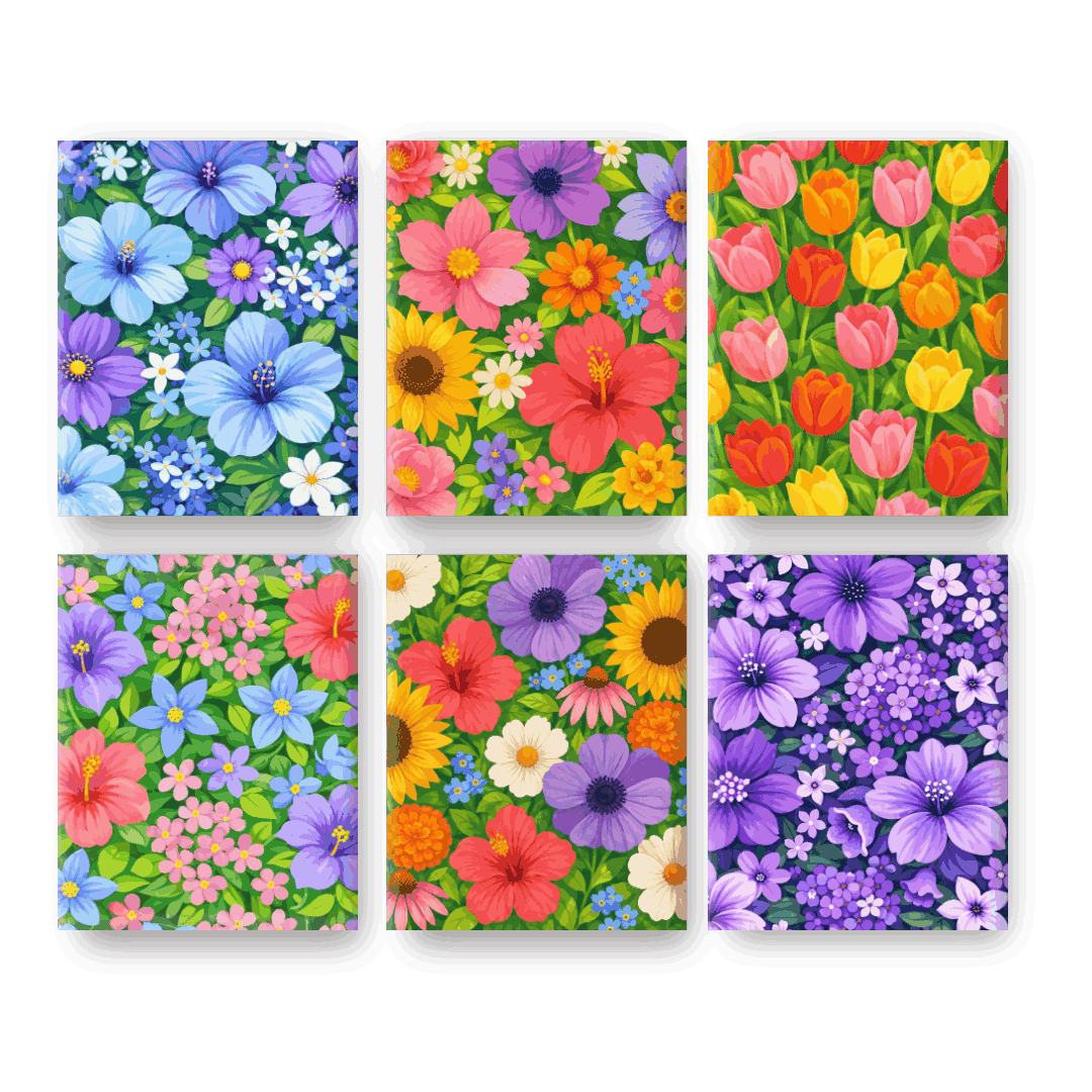 6 Mini Paintings - Beautiful Flowers Set- Paint by Numbers