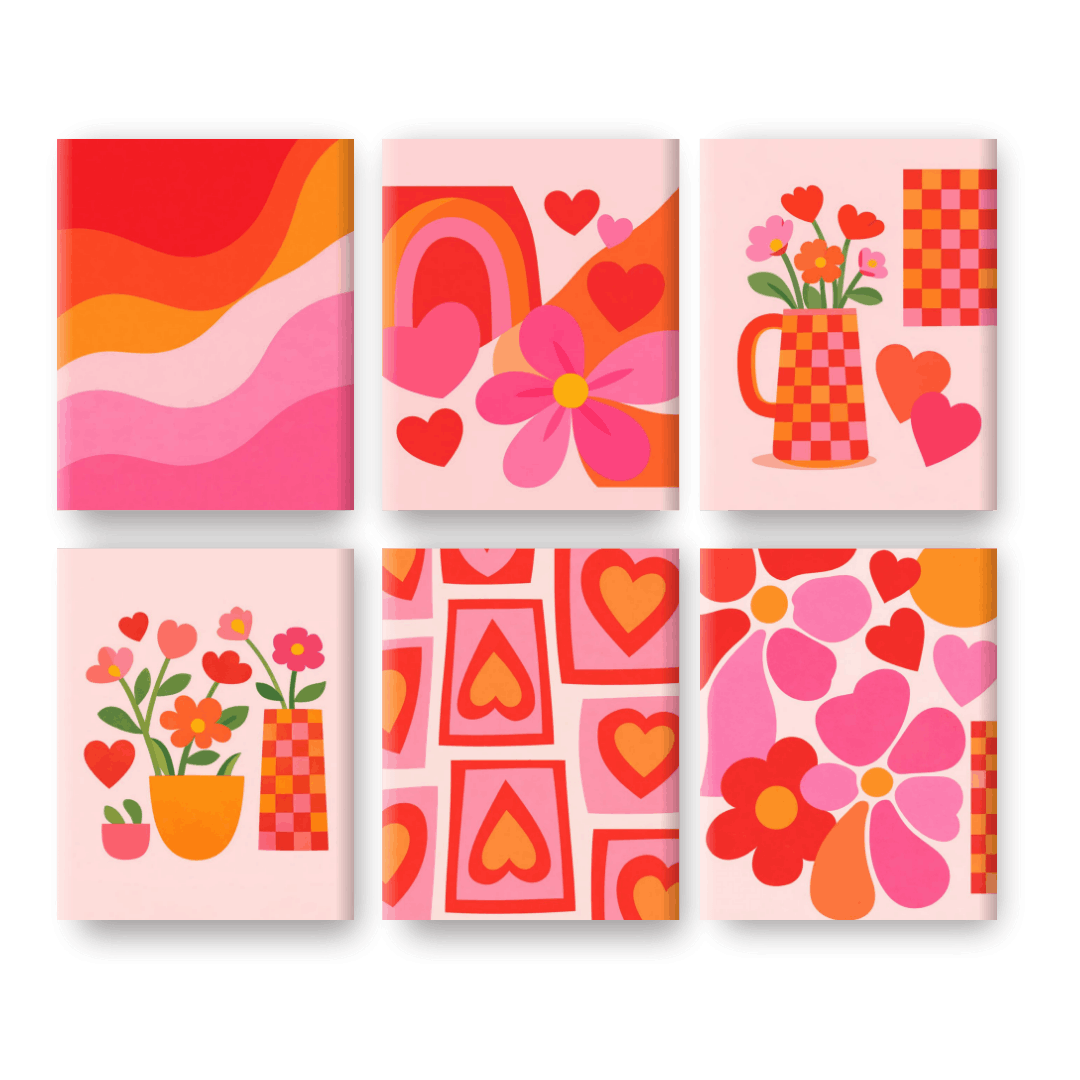6 Mini Paintings - Love & Flowers Set- Paint by Numbers