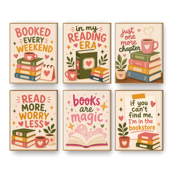 Juego de 6 minicuadros - Libros y citas-Pintar por números