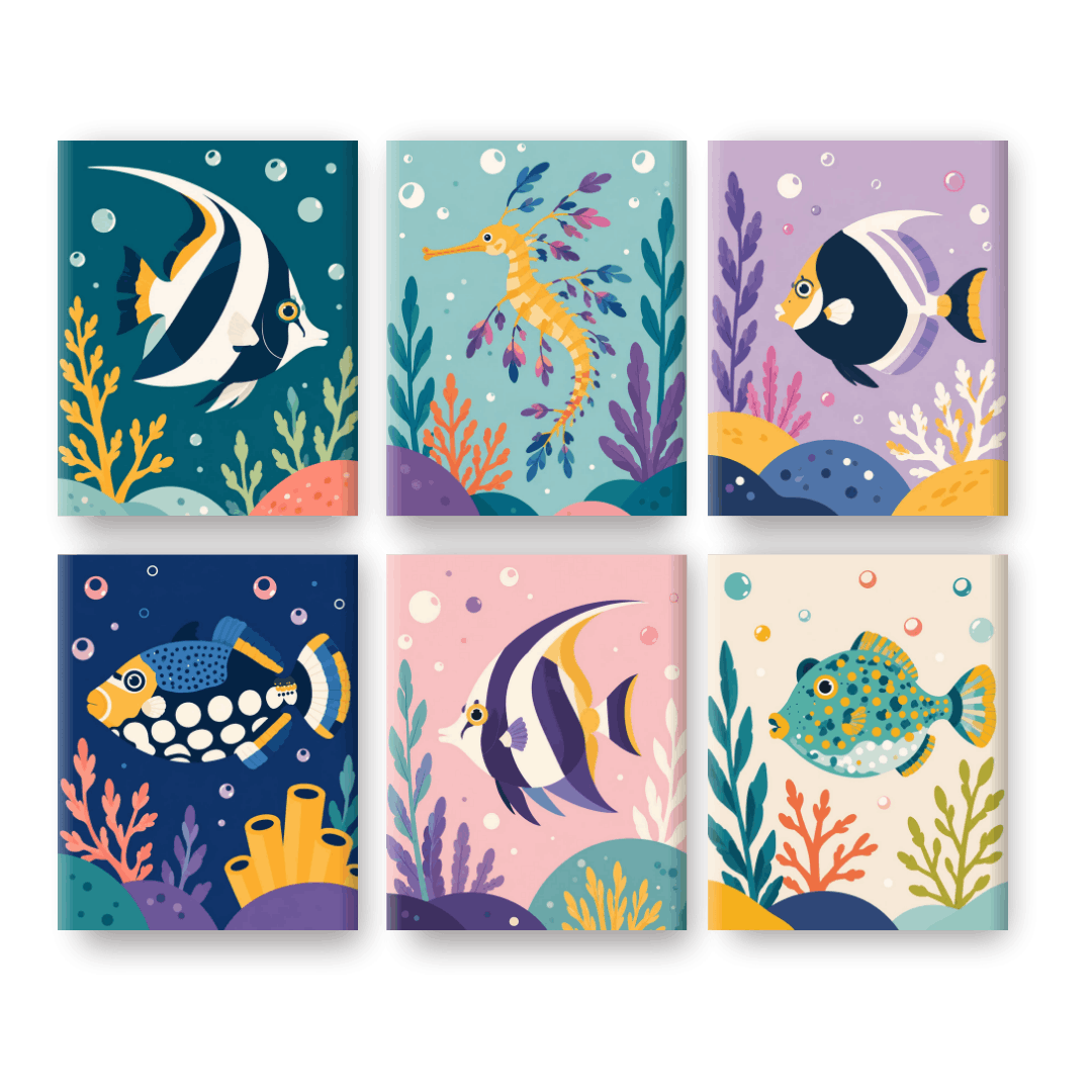 6 Mini Paintings - Ocean Wonders Set- Paint by Numbers