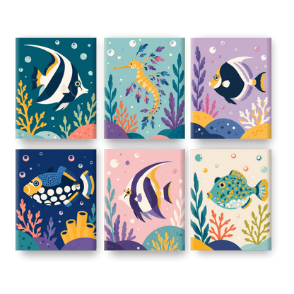 6 Mini Paintings - Ocean Wonders Set- Paint by Numbers