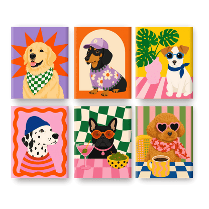 6 Mini Paintings - Fancy Pups Set- Paint by Numbers