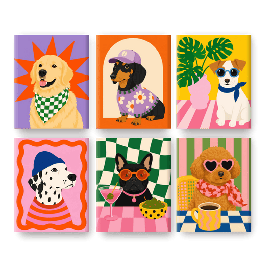 6 Mini Paintings - Fancy Pups Set- Paint by Numbers