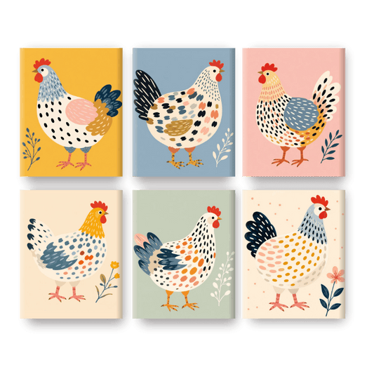 6 Mini-tableaux - Ensemble Poules Élégantes - Peinture à numéros