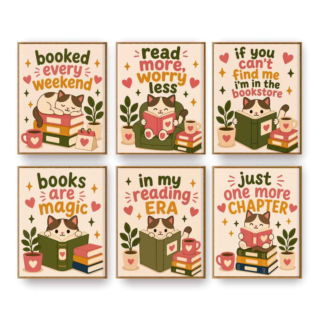 6 Mini Paintings - Reading Cat Set- Paint by Numbers