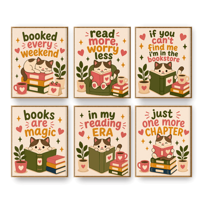 6 Mini Paintings - Reading Cat Set- Paint by Numbers