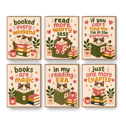 6 Mini Paintings - Reading Cat Set- Paint by Numbers