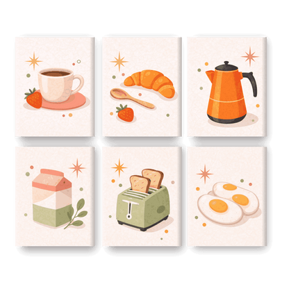 6 minicuadros - Set de desayuno y cocina-Pintar por números