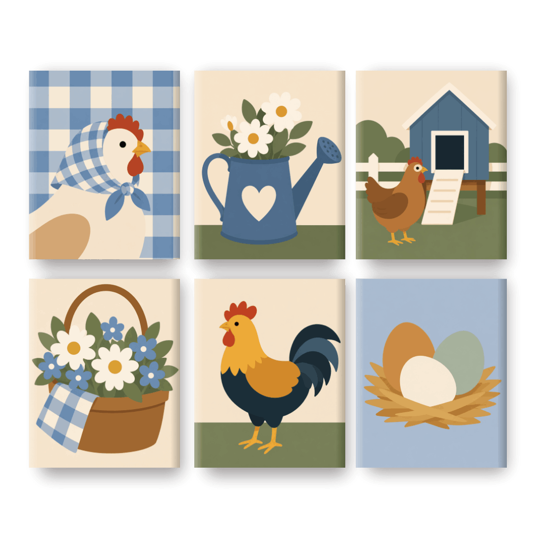 6 Mini Paintings - Chicken Farm Set- Paint by Numbers