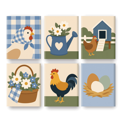 6 Mini Paintings - Chicken Farm Set- Paint by Numbers