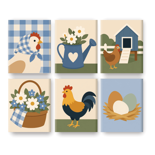 6 Mini Paintings - Chicken Farm Set- Paint by Numbers