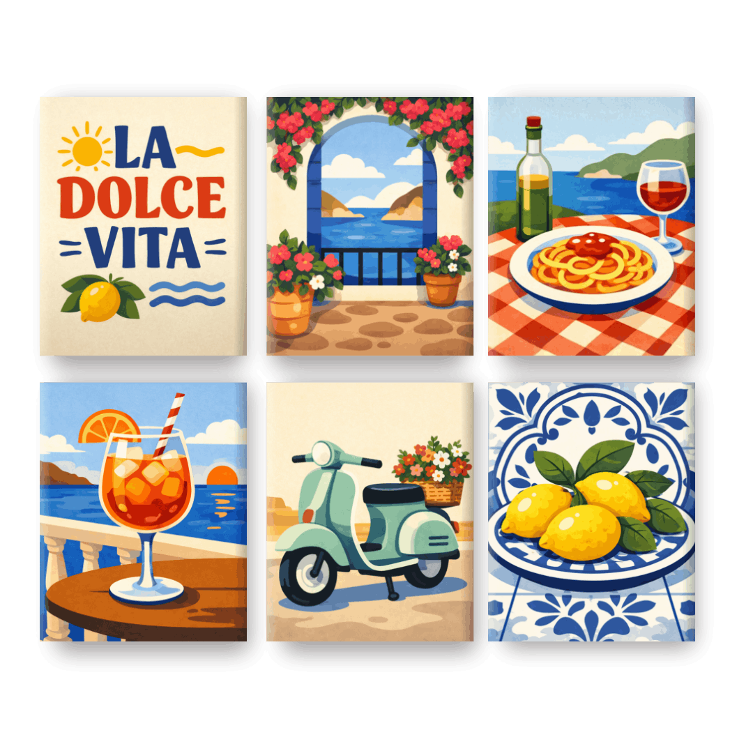 6 Mini Paintings - Dolce Vita Moments Set- Paint by Numbers
